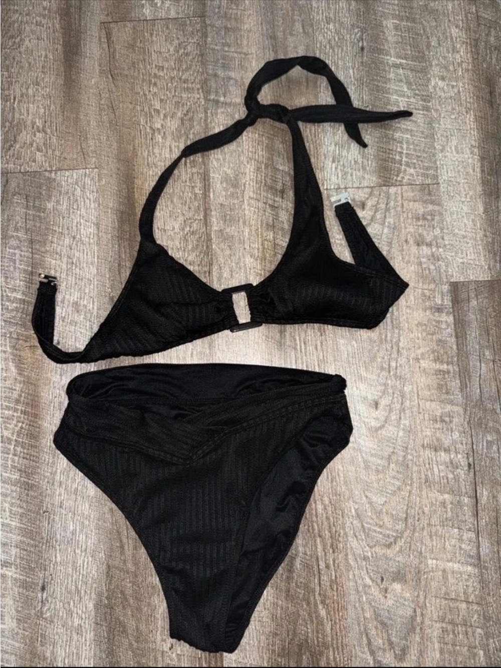 Cupshe Black Ribbed Halter Bikini Set
